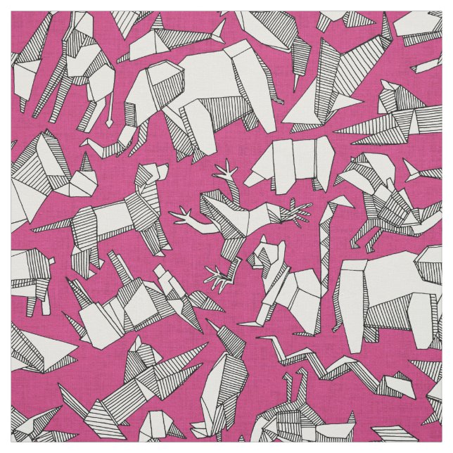 origami animal ditsy pink fabric (Swatch)
