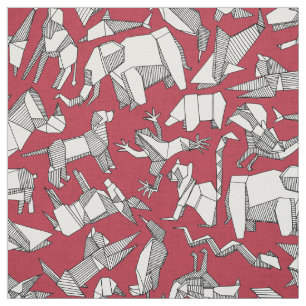 origami animal ditsy red fabric