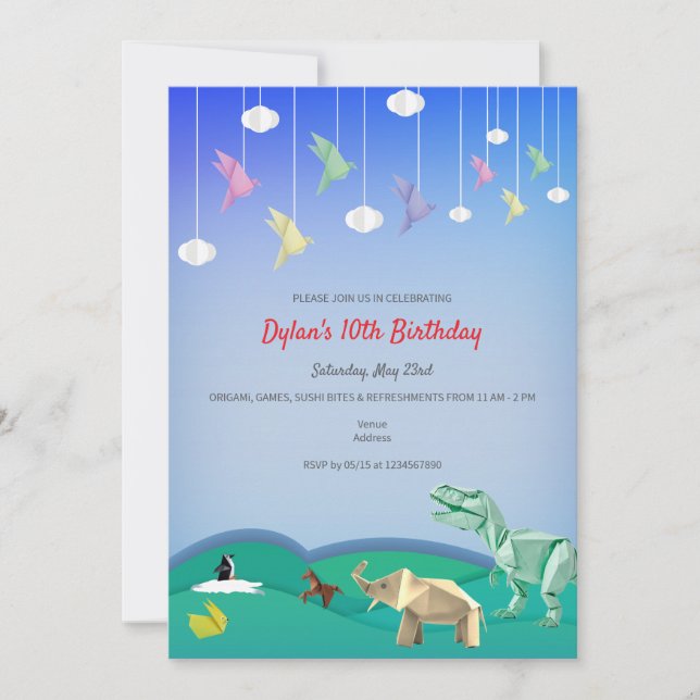 Origami Animals & Cranes Any Age Birthday Party Invitation (Front)