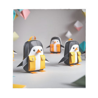 Origami Art - Adorable Baby Penguins in Backpack Notepad