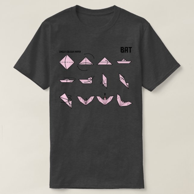 Origami Bat Instructions in Pink T-Shirt (Design Front)