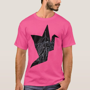 Origami bird crane wolf mountains black and white  T-Shirt