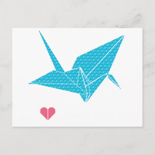 origami bird with heart postcard