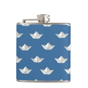 Origami Boats On The Water Pattern Hip Flask