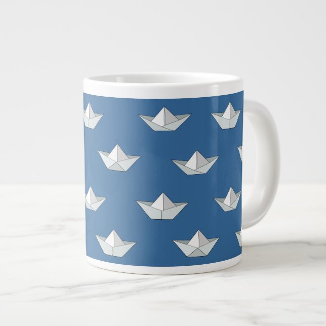 Origami Boats On The Water Pattern Large Coffee Mug (Front Right)