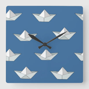 Origami Boats On The Water Pattern Square Wall Clock