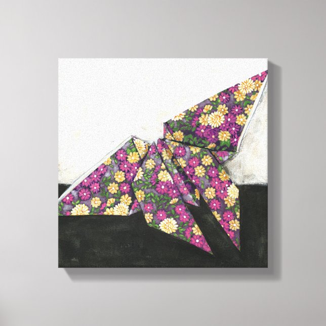 Origami Butterfly on Floral Paper Canvas Print (Front)