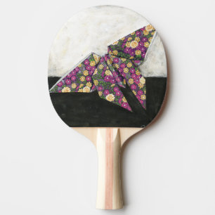 Origami Butterfly on Floral Paper Ping Pong Paddle