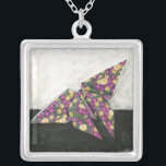 Origami Butterfly on Floral Paper Silver Plated Necklace<br><div class="desc">Float like a butterfly with this beautiful origami piece by Chariklia Zarris. A lovely floral print paper was used to create the origami butterfly,  and the purples,  yellows,  and greens simply leap off the piece. Buy your copy today!</div>