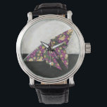 Origami Butterfly on Floral Paper Watch<br><div class="desc">Float like a butterfly with this beautiful origami piece by Chariklia Zarris. A lovely floral print paper was used to create the origami butterfly, and the purples, yellows, and greens simply leap off the piece. Buy your copy today!</div>