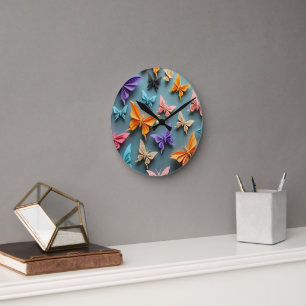 Origami Butterfly Pattern Round Clock