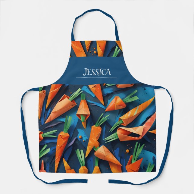 Origami Carrot Watercolor Pattern Personalised Apron (Front)