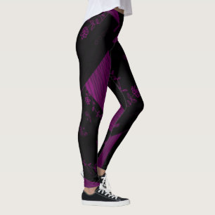 Origami Chintz (L) Black Dusty Fuchsia Leggings