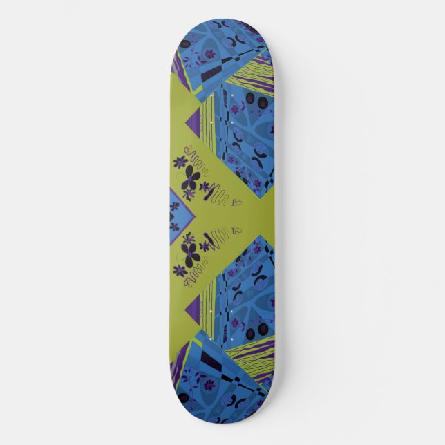 Origami Chintz (L) Blue Indigo Olive Black Skateboard (Front)