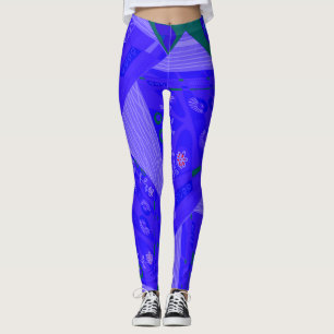 Origami Chintz (L) Blue Periwinkle Green Leggings