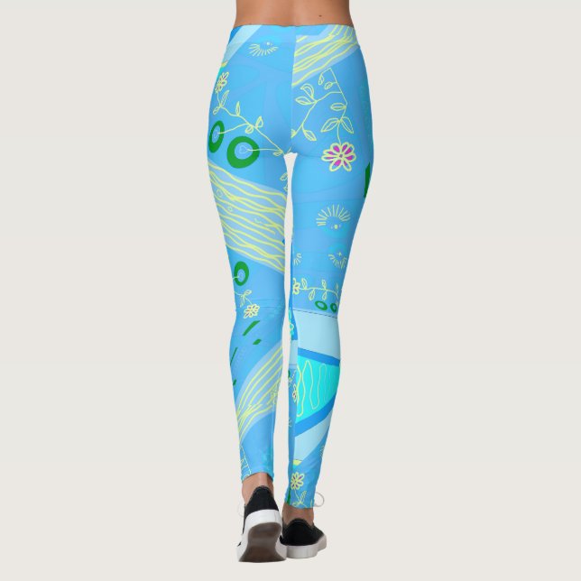 Origami Chintz (L) Blue Yellow Green 2 Leggings (Back)