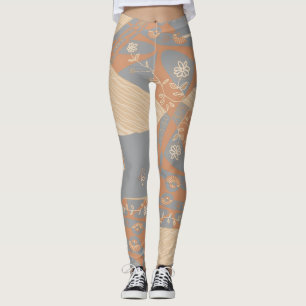 Origami Chintz (L) Burnt Orange Grey Leggings