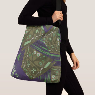 Origami Chintz (L) Dusty Green Olive Purple Crossbody Bag
