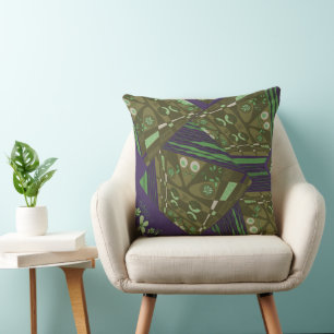 Origami Chintz (L) Dusty Green Olive Purple Cushion