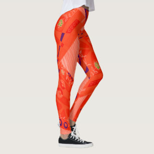 Origami Chintz (L) Fiery Coral Purple Leggings