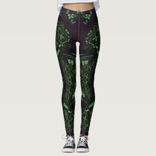 Origami Chintz (L) Green Jade Black Cream Purple Leggings