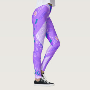 Origami Chintz (L) Lilac White Teal Leggings