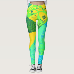 Origami Chintz (L) Yellow Green Blue Grad Leggings