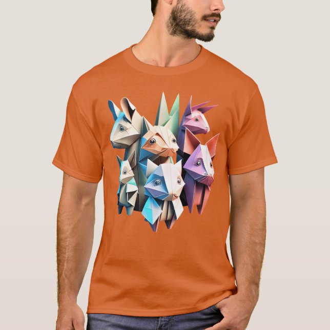 Origami Collection of Animals Color Version T-Shirt (Front)