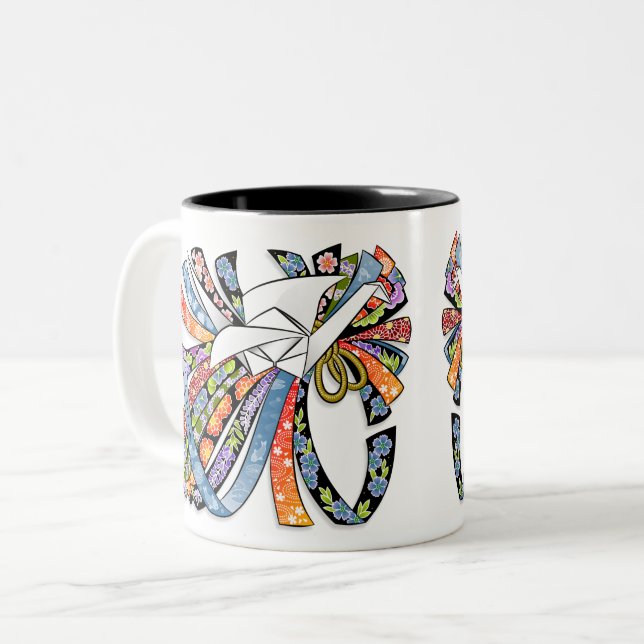 Origami Crane Japanese Paper Good Luck Noshi 折り紙 Two-Tone Coffee Mug (Front Left)