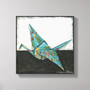 Origami Crane with Floral Designs Canvas Print