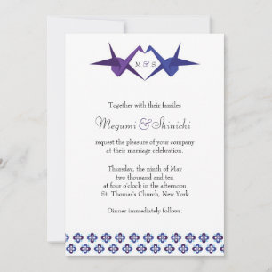 Origami Cranes Wedding (Blue & Purple) Invitation