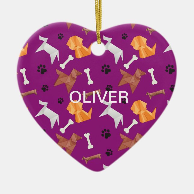 Origami Dogs 1 Photo Memorial Ceramic Tree Decoration (Front)