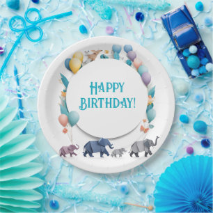 Origami Elephant Birthday Party Plate