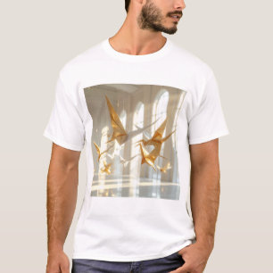 Origami Flight – Suspended Paper Birds in Sunlit T-Shirt