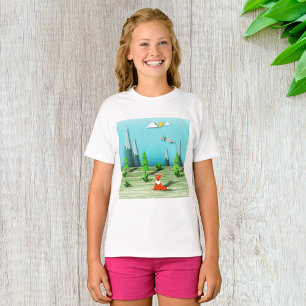 Origami Forest Scene with Fox Mountains and Birds  T-Shirt