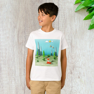 Origami Forest Scene with Fox Mountains and Birds  T-Shirt