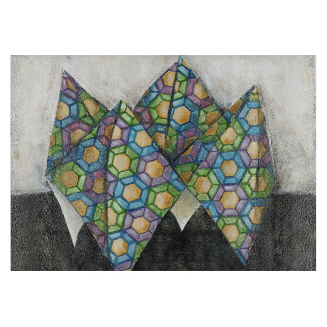 Origami Fortune Teller on Geometric Paper Cutting Board (Front)