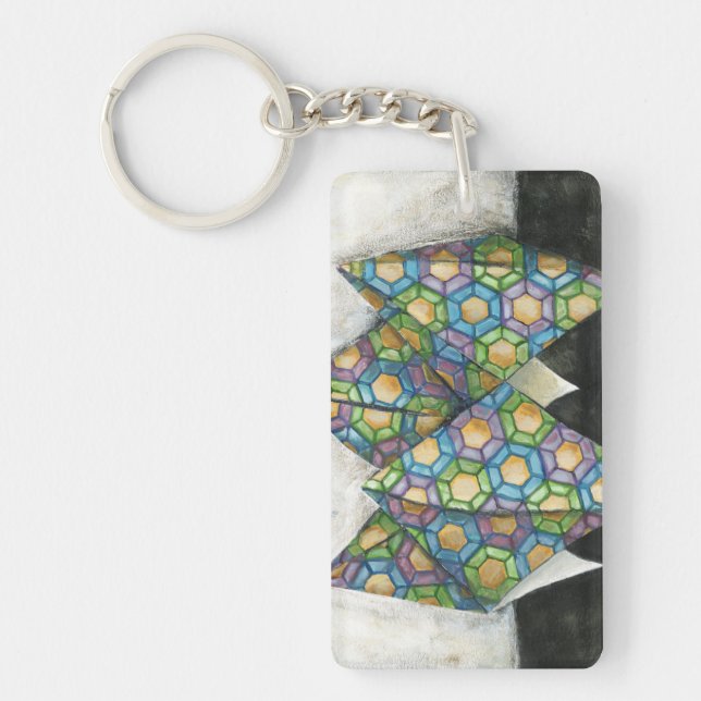 Origami Fortune Teller on Geometric Paper Key Ring (Front)