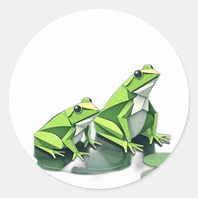 Origami Frogs in Geometric Style Classic Round Sticker (Front)