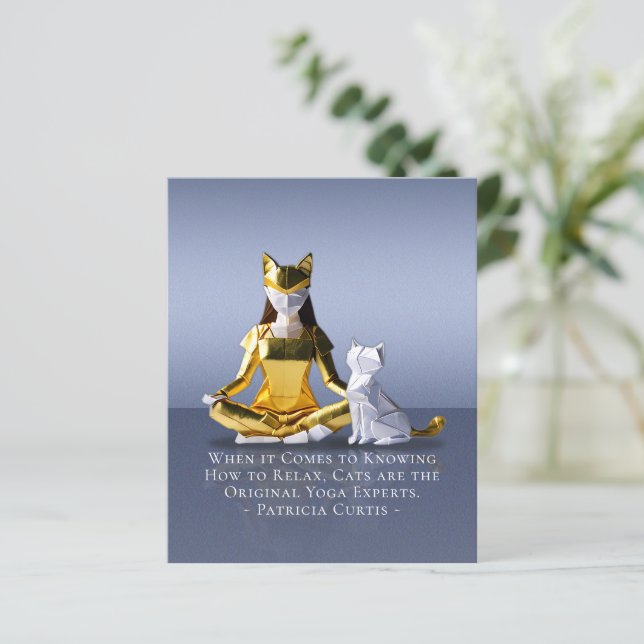 Origami Gold Foil Yoga Meditating Catwoman and Cat (Standing Front)