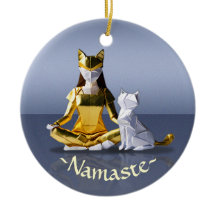 Origami Gold Foil Yoga Meditating Catwoman and Cat