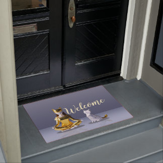 Origami Gold Foil Yoga Meditating Catwoman and Cat Doormat