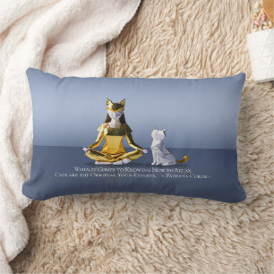 Origami Gold Foil Yoga Meditating Catwoman and Cat Lumbar Cushion