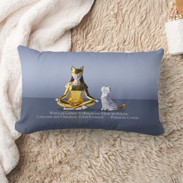 Origami Gold Foil Yoga Meditating Catwoman and Cat Lumbar Cushion (Blanket)