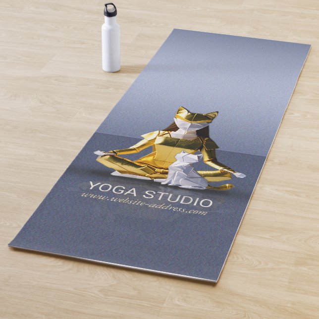Origami Gold Foil Yoga Meditating Catwoman and Cat Mat (In Situ)