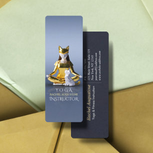 Origami Gold Foil Yoga Meditating Catwoman and Cat Mini Business Card