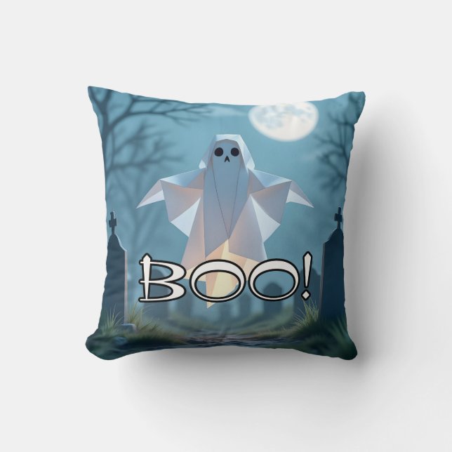 Origami Halloween Scary Ghost Silly Cushion (Front)