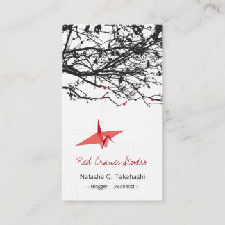 Origami Japanese Red Paper Cranes Silhouette Tree Business Card