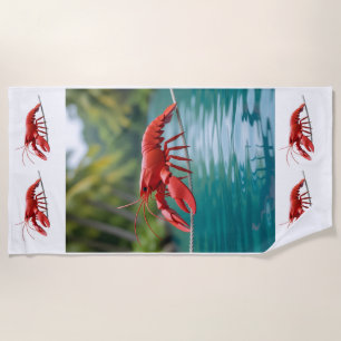 Origami lobster on a tightrope beach towel