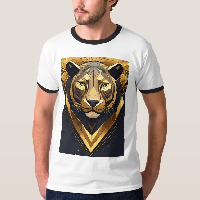 Origami Majesty: Intricate Geometric Lion T-Shirt (Front)